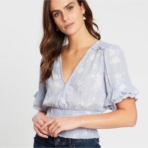 Abercrombie & Fitch Smocked Waist Floral Blouse Light Blue